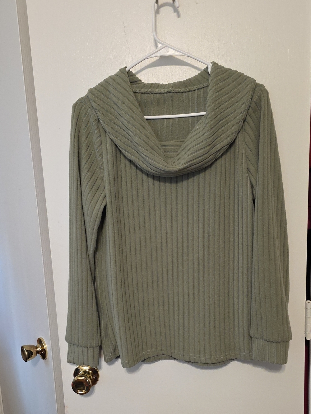 Olive Ribbed Cowl Neck Women's Sweater